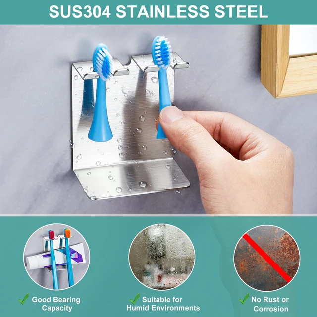 Alt view image 4 of 7 - Electric Toothbrush Head Holder, Tooth Brushing Holder, Wall Mounted Toothbrush Holders Shower Bathroom, Self Adhesive or Desktop Tooth Brush Holder Organiser (Silver, Small)