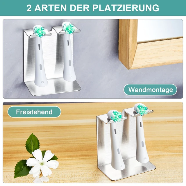 Alt view image 5 of 7 - Electric Toothbrush Head Holder, Tooth Brushing Holder, Wall Mounted Toothbrush Holders Shower Bathroom, Self Adhesive or Desktop Tooth Brush Holder Organiser (Silver, Small)
