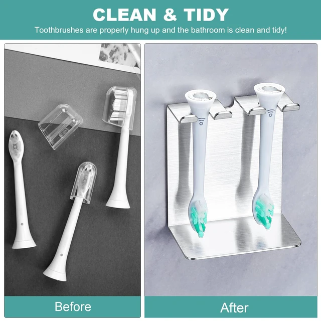 Alt view image 6 of 7 - Electric Toothbrush Head Holder, Tooth Brushing Holder, Wall Mounted Toothbrush Holders Shower Bathroom, Self Adhesive or Desktop Tooth Brush Holder Organiser (Silver, Small)