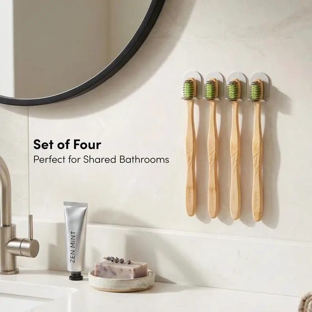 Alt view image 2 of 7 - Aluminum Toothbrush Holder, Set of 4 Wall Mounted Self-Adhesive Clips, Anodized Finish for Quick-Dry Storage No Drilling Required