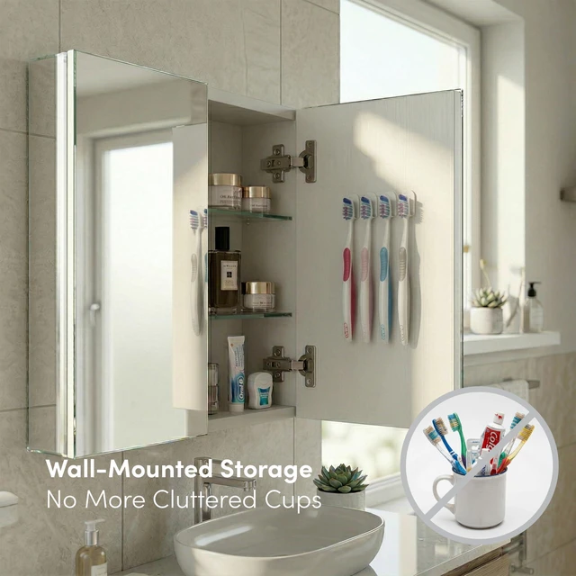 Alt view image 4 of 7 - Aluminum Toothbrush Holder, Set of 4 Wall Mounted Self-Adhesive Clips, Anodized Finish for Quick-Dry Storage No Drilling Required