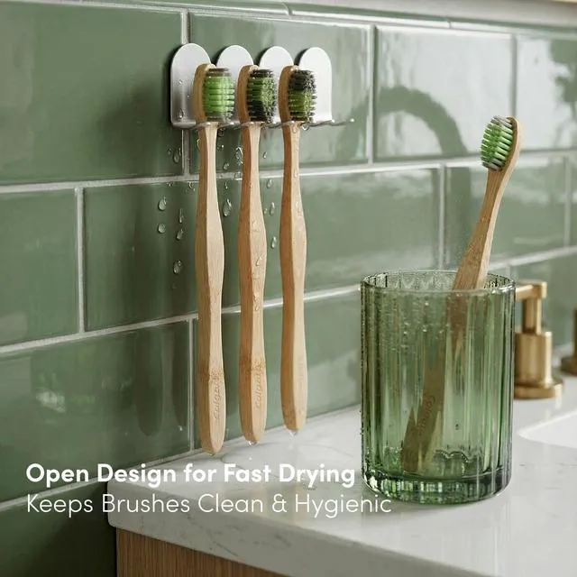 Alt view image 5 of 7 - Aluminum Toothbrush Holder, Set of 4 Wall Mounted Self-Adhesive Clips, Anodized Finish for Quick-Dry Storage No Drilling Required