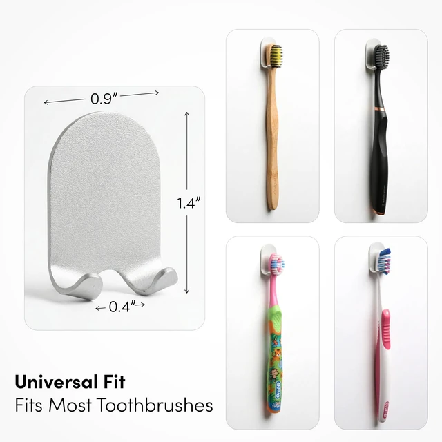 Alt view image 6 of 7 - Aluminum Toothbrush Holder, Set of 4 Wall Mounted Self-Adhesive Clips, Anodized Finish for Quick-Dry Storage No Drilling Required