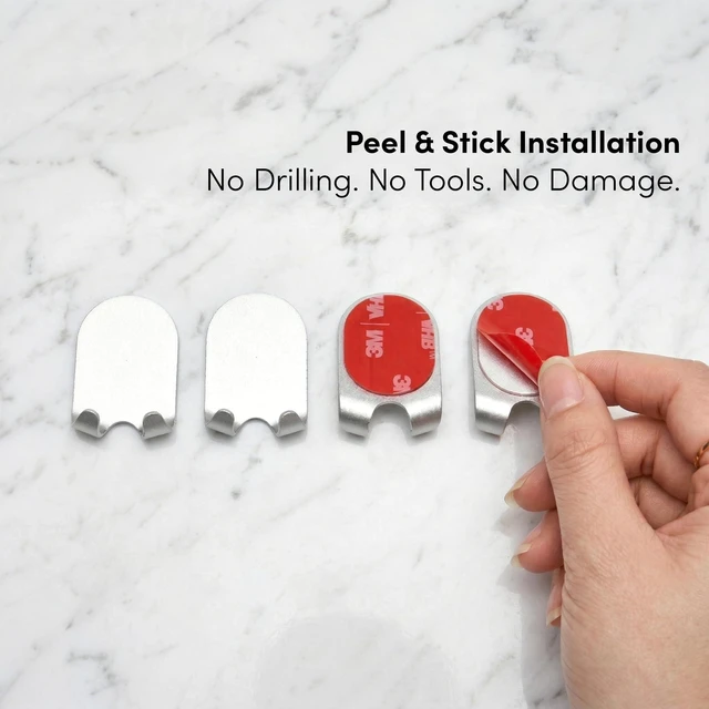 Alt view image 7 of 7 - Aluminum Toothbrush Holder, Set of 4 Wall Mounted Self-Adhesive Clips, Anodized Finish for Quick-Dry Storage No Drilling Required