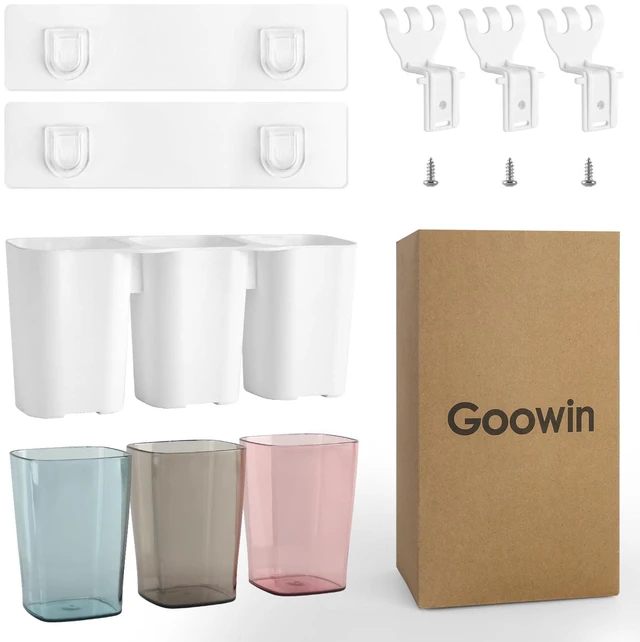 Alt view image 7 of 7 - Toothbrush Holder for Bathroom, Eco-Friendly Mighty Large Capacity Toothbrush Holder Wall Mounted with 3 Square Cups for Family or Dormitory (Square Cup)