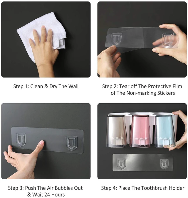 Alt view image 6 of 7 - Toothbrush Holder for Bathroom, Eco-Friendly Mighty Large Capacity Toothbrush Holder Wall Mounted with 3 Square Cups for Family or Dormitory (Square Cup)
