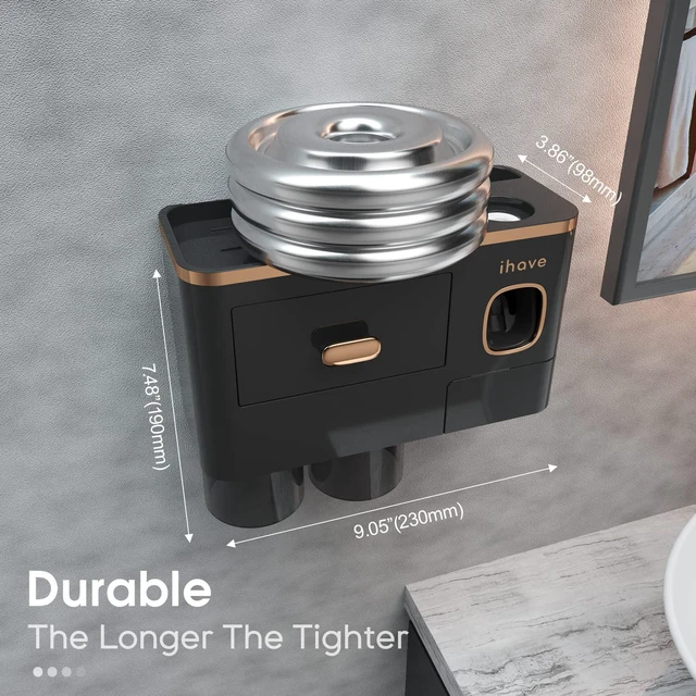 Alt view image 5 of 7 - Toothbrush Holders Bathrooms Wall Mount Toothpaste Dispenser & 2 Cups | Luxury White & Gold Bathroom Decor:2 Cups, 6 Slots, Toothpaste Dispenser, Large Tray & Drawer Wall Mount Toothbrush Organizer