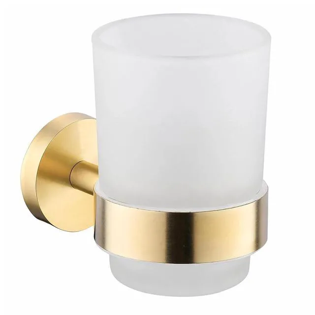 Main image of Toothbrush Holder Cup,Wall Mounted Toothbrush Holder Brushed Gold,304 Stainless Steel Holder with Frosted Glass Cup for Bathroom Decorative Accessories