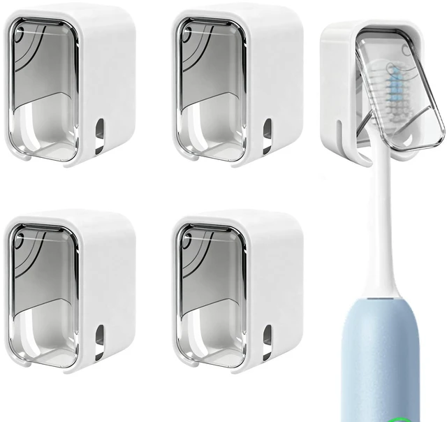 Main image of 4 Pack Mini Toothbrush Holder Wall Mounted with Cover, Single Slot Toothbrush Storage Organizer for Shower, Compact Toothbrush Holders for Bathroom & Travel, Ideal for Family Tooth Brushes