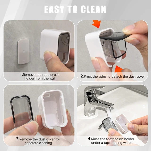 Alt view image 4 of 7 - 4 Pack Mini Toothbrush Holder Wall Mounted with Cover, Single Slot Toothbrush Storage Organizer for Shower, Compact Toothbrush Holders for Bathroom & Travel, Ideal for Family Tooth Brushes