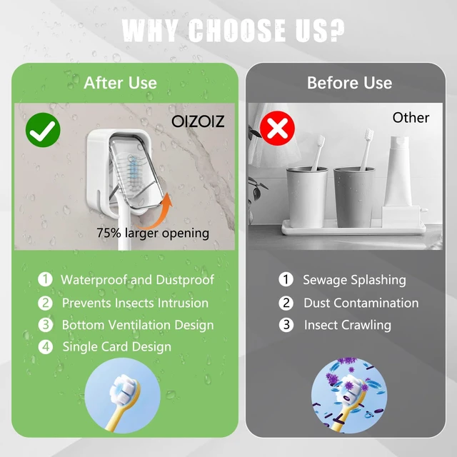 Alt view image 5 of 7 - 4 Pack Mini Toothbrush Holder Wall Mounted with Cover, Single Slot Toothbrush Storage Organizer for Shower, Compact Toothbrush Holders for Bathroom & Travel, Ideal for Family Tooth Brushes