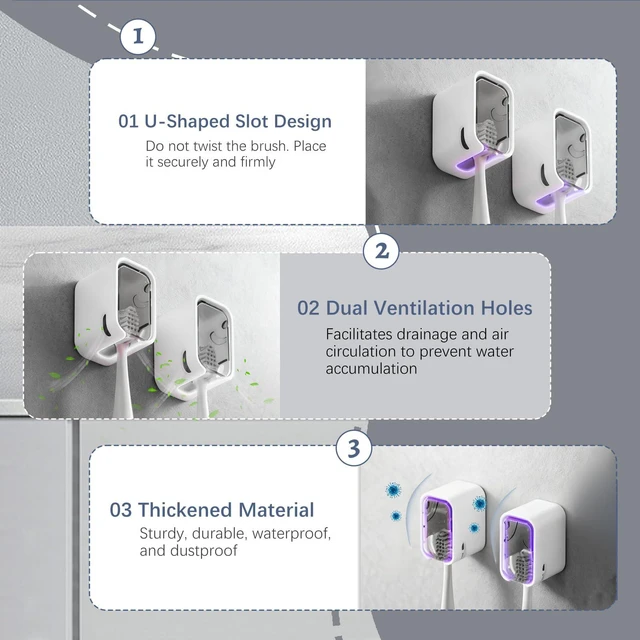 Alt view image 6 of 7 - 4 Pack Mini Toothbrush Holder Wall Mounted with Cover, Single Slot Toothbrush Storage Organizer for Shower, Compact Toothbrush Holders for Bathroom & Travel, Ideal for Family Tooth Brushes