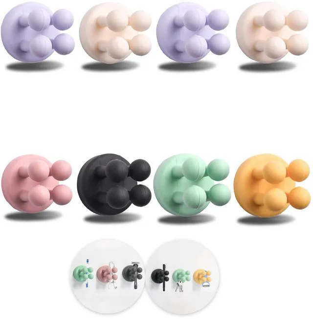 Main image of 8Pcs Silicone Toothbrush Holders for Wall Mounted,6 Colors | Waterproof,Self Adhesive,Multifunctional Grip Hook,For Hanging Towel Key Plug Cable,For Bathroom Kitchen Living Room Office