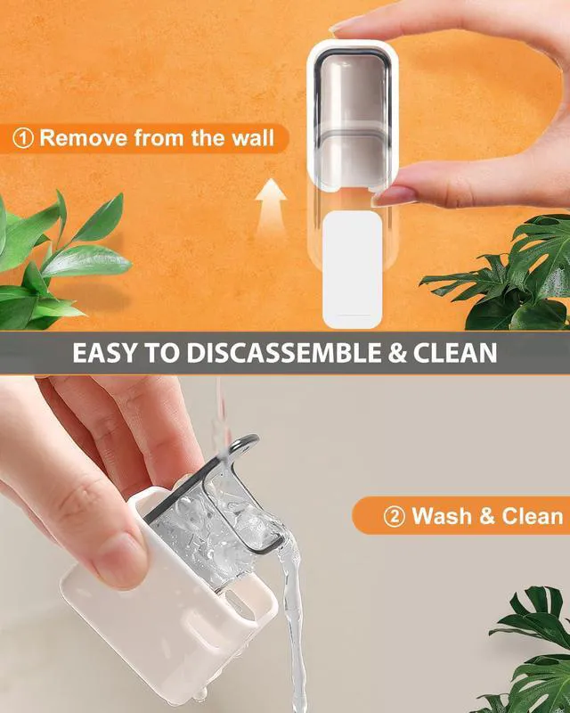 Alt view image 5 of 7 - 4 Pack Adhesive Wall Mount Toothbrush Holder - Waterproof Bathroom & Shower Organizer, No Drill Stick On Hanger for Manual/Electric Toothbrushes, Space Saving Storage Solution