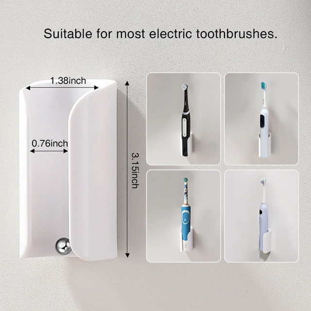 Alt view image 4 of 7 - Electric Toothbrush Holder for Bathroom, Adhesive Toothbrush Stand | Compact Electric Toothbrush Organizer, Wall Mount for Mirrors/Tiles, White, Pack of 2