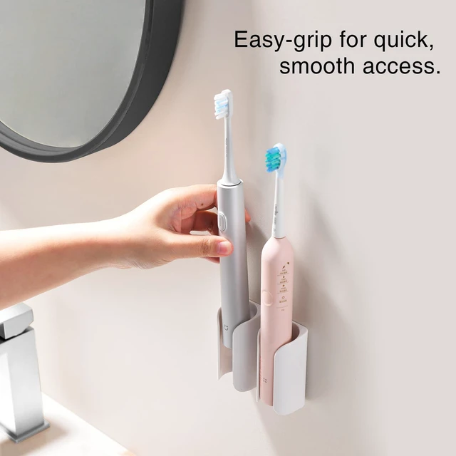 Alt view image 5 of 7 - Electric Toothbrush Holder for Bathroom, Adhesive Toothbrush Stand | Compact Electric Toothbrush Organizer, Wall Mount for Mirrors/Tiles, White, Pack of 2