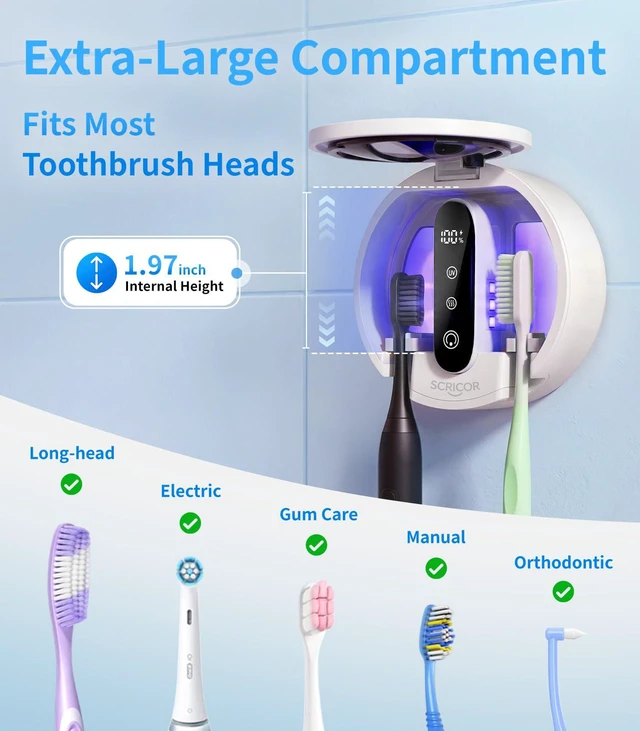 Alt view image 5 of 7 - Toothbrush Holder with Dual UV & Heated Drying Wall Mounted 2026 | Upgraded Toothbrush Organizer for Bathroom Type-C Rechargeable Covered 2-Slot Storage for Manual and Electric Toothbrushes