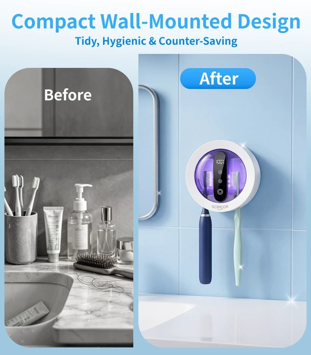 Alt view image 7 of 7 - Toothbrush Holder with Dual UV & Heated Drying Wall Mounted 2026 | Upgraded Toothbrush Organizer for Bathroom Type-C Rechargeable Covered 2-Slot Storage for Manual and Electric Toothbrushes
