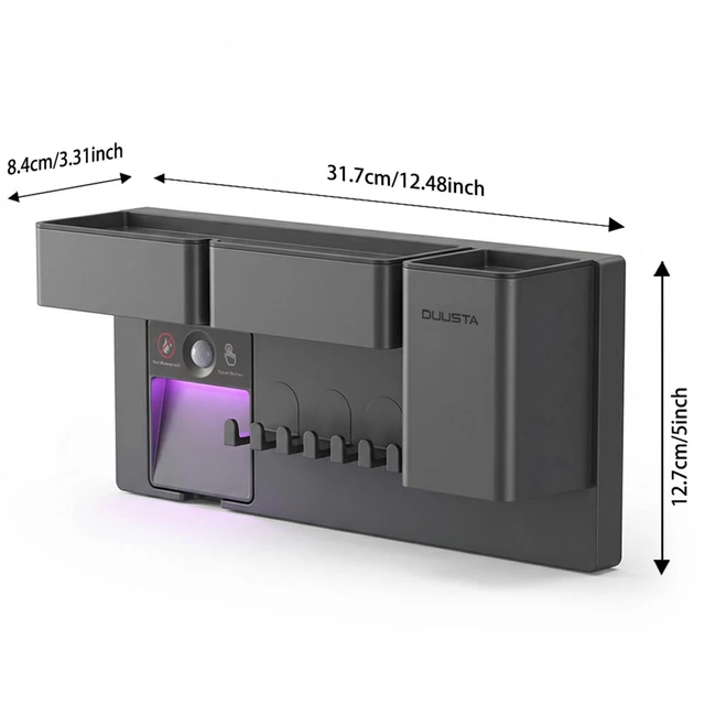 Alt view image 2 of 7 - Toothbrush Holders for Bathrooms Toothbrush Holders Wall Mounted with Magnetic Night Light-4 Toothbrush Slots, 3 Independent Storage Compartments Bathroom Decor All-in-One Organizers Accessories Black