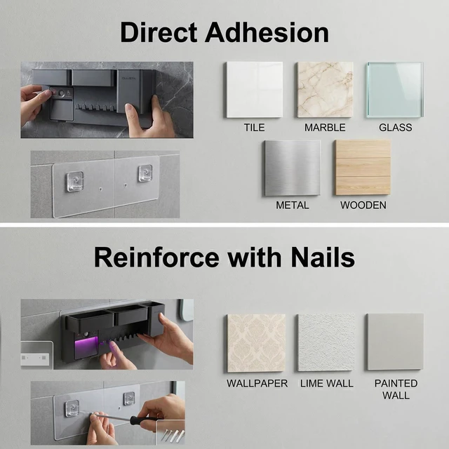 Alt view image 3 of 7 - Toothbrush Holders for Bathrooms Toothbrush Holders Wall Mounted with Magnetic Night Light-4 Toothbrush Slots, 3 Independent Storage Compartments Bathroom Decor All-in-One Organizers Accessories Black