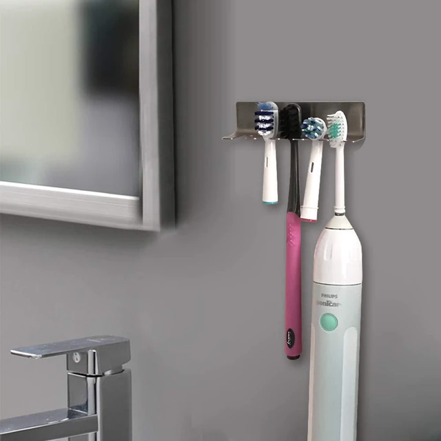 Alt view image 2 of 7 - Wall Mounted Toothbrush Holder, Stainless Steel Toothbrush Holder with Self-Adhesive No Drilling Toothbrush Organizer, Bathroom Mounted Holder for Toothbrush Head, Washroom Razor Holder