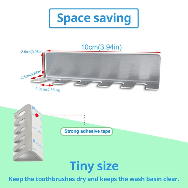 Alt view image 3 of 7 - Wall Mounted Toothbrush Holder, Stainless Steel Toothbrush Holder with Self-Adhesive No Drilling Toothbrush Organizer, Bathroom Mounted Holder for Toothbrush Head, Washroom Razor Holder