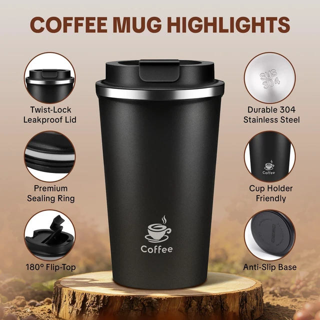 Alt view image 4 of 7 - 17oz Travel Coffee Mug ,Leakproof Vacuum Coffee Cup Insulated Tumbler | 304 Stainless Steel, Double-Wall Vacuum Insulated, Leakproof, Fits Hot & Cold Drinks Car Cup Holders, Travel, Office