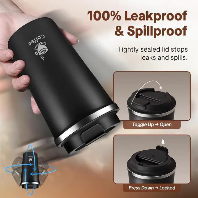 Alt view image 5 of 7 - 17oz Travel Coffee Mug ,Leakproof Vacuum Coffee Cup Insulated Tumbler | 304 Stainless Steel, Double-Wall Vacuum Insulated, Leakproof, Fits Hot & Cold Drinks Car Cup Holders, Travel, Office