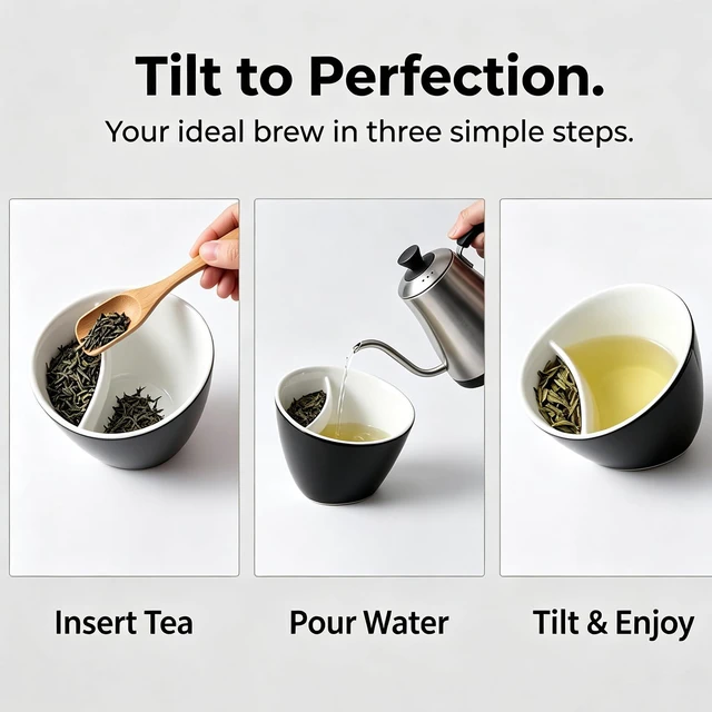 Alt view image 3 of 7 - 2026 New Cup Tilt Tea Cup with Built-in Strainer, One Piece Travel Cup | Cup Tilt Tea Cup, with Infuser, One Piece Travel Cup (Black)