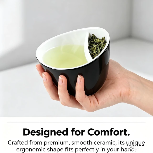Alt view image 5 of 7 - 2026 New Cup Tilt Tea Cup with Built-in Strainer, One Piece Travel Cup | Cup Tilt Tea Cup, with Infuser, One Piece Travel Cup (Black)