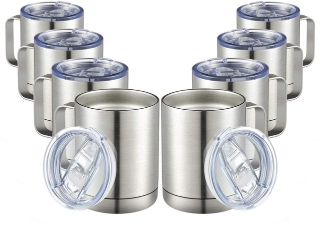 Main image of 12oz Coffee Mug With Handle 8 Pack Bulk,Stainless Steel Insulated Travel Tumblers With Sliding Lid,Double Wall Vacuum Camping Cup for Hot & Cold Drinks Tea (Sliver,Set of 8)