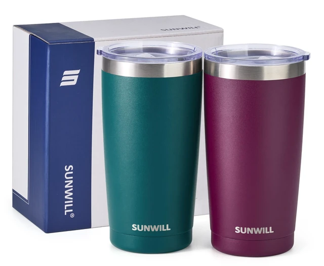 Alt view image 5 of 6 - Travel Coffee Mug with Lid, 20 oz Tumbler Set of 2, Insulated Stainless Steel Cup for Drinks Water, Tea, Powder Coated Forest Green & Plum