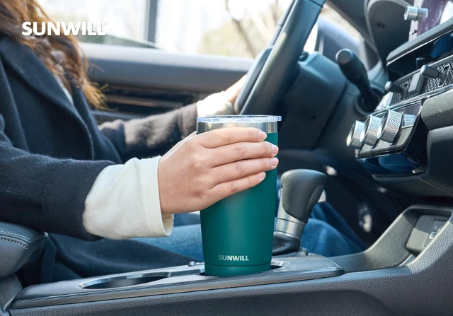Alt view image 6 of 6 - Travel Coffee Mug with Lid, 20 oz Tumbler Set of 2, Insulated Stainless Steel Cup for Drinks Water, Tea, Powder Coated Forest Green & Plum