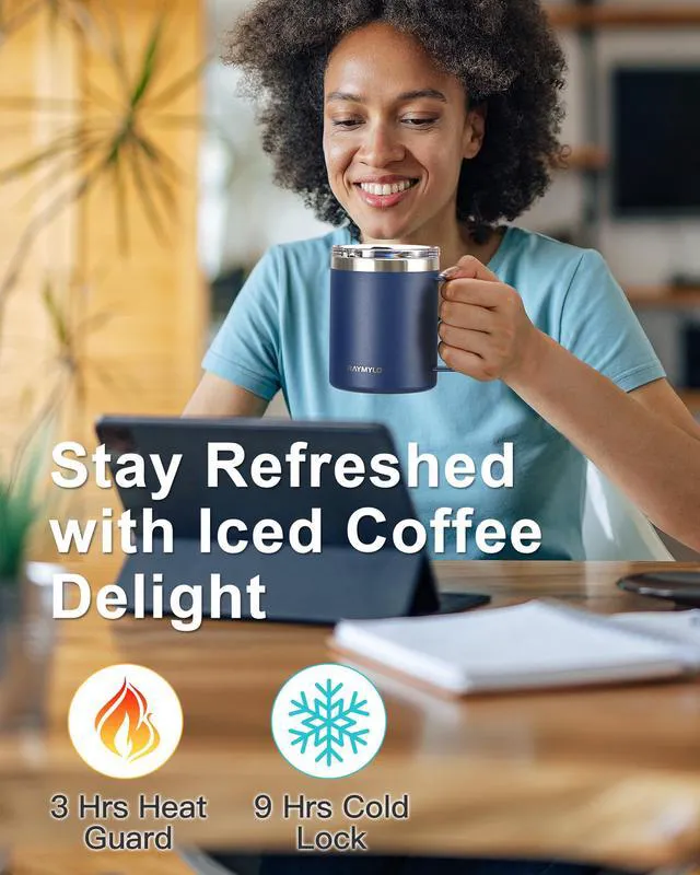 Alt view image 5 of 7 - Insulated Travel Coffee Mug with Handle, Coffee Tumbler Cup 12oz | Detachable Lid for Thoroughly Clean, Thermal Cup with Double-Wall Stainless Steel Vacuum Insulation, Spill Proof & BPA Free