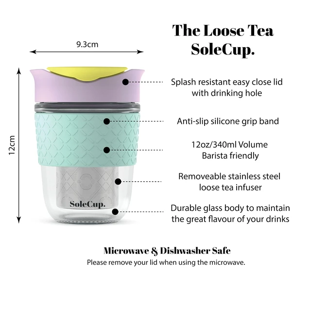 Alt view image 2 of 7 - . Travel Mug Loose Tea Infuser - Detachable Tea Strainer with Spillproof Lid - BPA-Free Reusable Glass Travel Coffee Cup with Silicone Band (Ice Cream, 12oz)