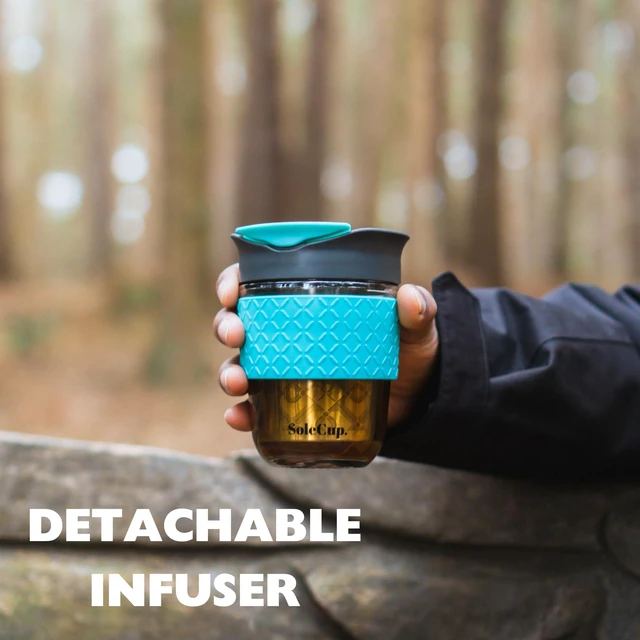 Alt view image 4 of 7 - . Travel Mug Loose Tea Infuser - Detachable Tea Strainer with Spillproof Lid - BPA-Free Reusable Glass Travel Coffee Cup with Silicone Band (Ice Cream, 12oz)