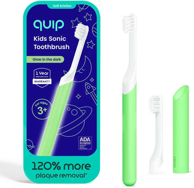 Main image of Sonic Electric Toothbrush for Kids with Timer, Glow in the Dark Green | Includes 2 Small Brush Heads and Travel Cover Mount, AAA Battery, 3 Month Battery Life, 2 Minute Timed Brushing, Travel Ready
