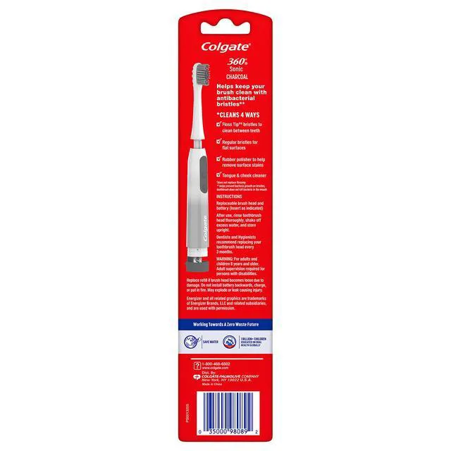 Alt view image 7 of 7 - 360 Charcoal Sonic Powered Battery Toothbrush, 2 Pack
