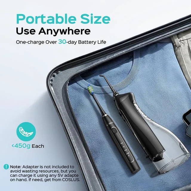 Alt view image 5 of 7 - C20C41 Water Flosser Electric Toothbrush Combo, 2-1 Oral Clean Kit | Brushing & Flossing for Teeth & Braces Cleaning, Gums Care, Portable Travel Use, Gift for Family, Adults, BPA-Free, Black