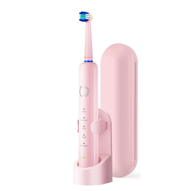 Alt view image 4 of 7 - Electric Toothbrush for Adults, 8 Brush Heads (2 Types) & Travel Case, 5 Cleaning Modes Rechargeable Power Toothbrush with 2-Minute Smart Timer, Pink