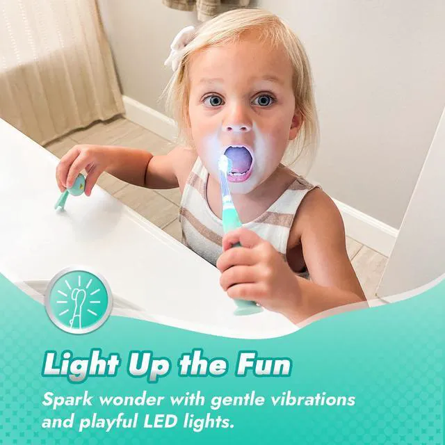 Alt view image 3 of 7 - Toddler Sonic Electric Toothbrush Kids for Ages 1-3 Years, Baby Electric Toothbrush with Cute Dino Cover and Smart LED Timer, 4 Brush Heads (Jo)