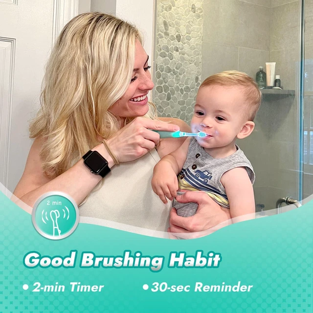 Alt view image 5 of 7 - Toddler Sonic Electric Toothbrush Kids for Ages 1-3 Years, Baby Electric Toothbrush with Cute Dino Cover and Smart LED Timer, 4 Brush Heads (Jo)