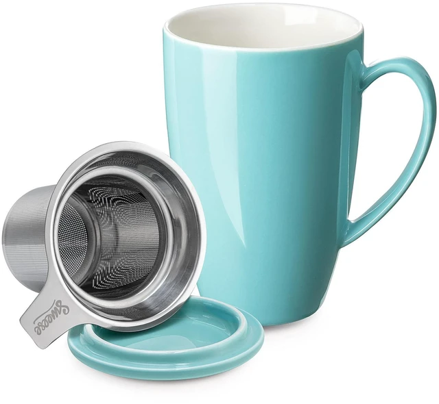 Main image of 15oz Porcelain Tea Mug with Infuser and Lid Microwave Safe, Ergonomic Handle, Lead-Free Glaze, for Loose Leaf Tea