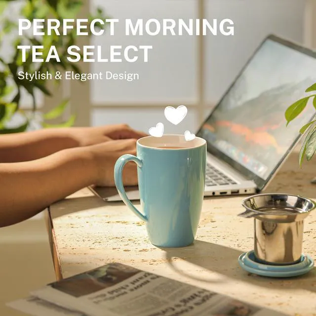 Alt view image 4 of 6 - 15oz Porcelain Tea Mug with Infuser and Lid Microwave Safe, Ergonomic Handle, Lead-Free Glaze, for Loose Leaf Tea
