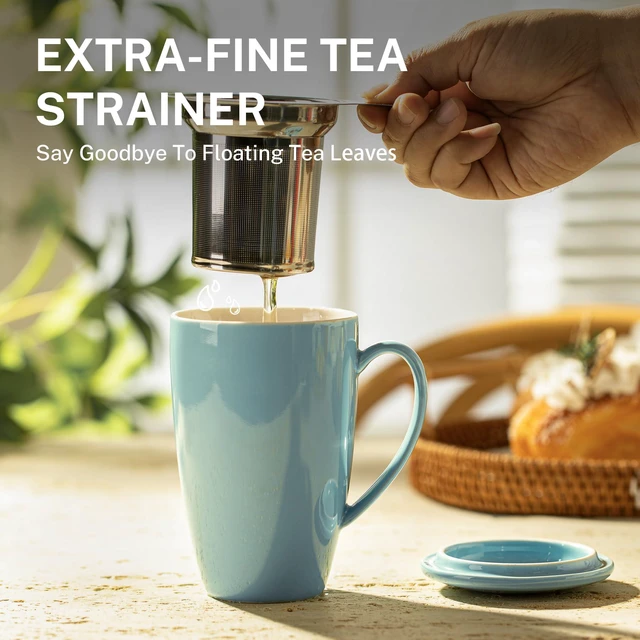 Alt view image 5 of 6 - 15oz Porcelain Tea Mug with Infuser and Lid Microwave Safe, Ergonomic Handle, Lead-Free Glaze, for Loose Leaf Tea
