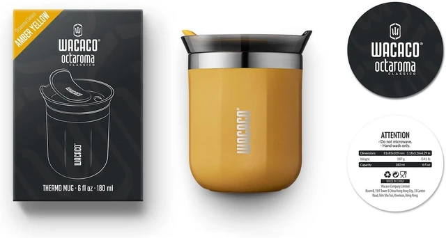 Alt view image 6 of 7 - Octaroma Classico Travel Coffee Mug, Double-wall Stainless Steel Travel Tumbler With Drinking Lid, 6 fl oz (180ml), Amber Yellow