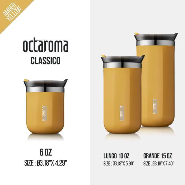 Alt view image 7 of 7 - Octaroma Classico Travel Coffee Mug, Double-wall Stainless Steel Travel Tumbler With Drinking Lid, 6 fl oz (180ml), Amber Yellow