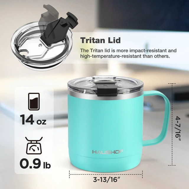Alt view image 2 of 7 - 14 oz Coffee Mug, Insulated Coffee Mug with Handle, Travel Camping Cup, Portable Stainless Steel Coffee Cup, Insulated Coffee Cups with Lid, Lake Blue