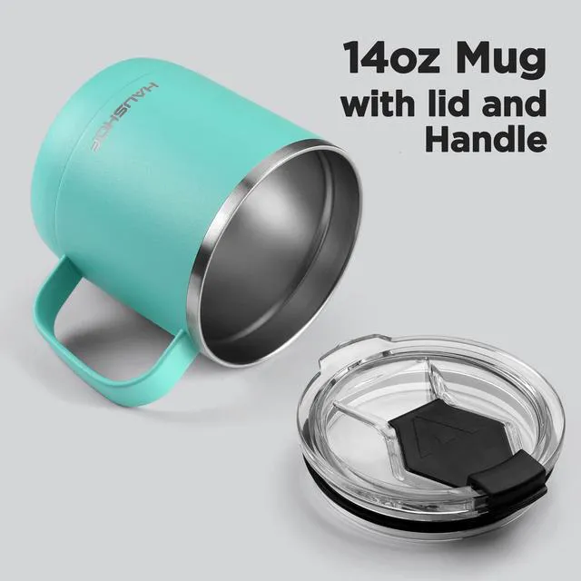 Alt view image 4 of 7 - 14 oz Coffee Mug, Insulated Coffee Mug with Handle, Travel Camping Cup, Portable Stainless Steel Coffee Cup, Insulated Coffee Cups with Lid, Lake Blue