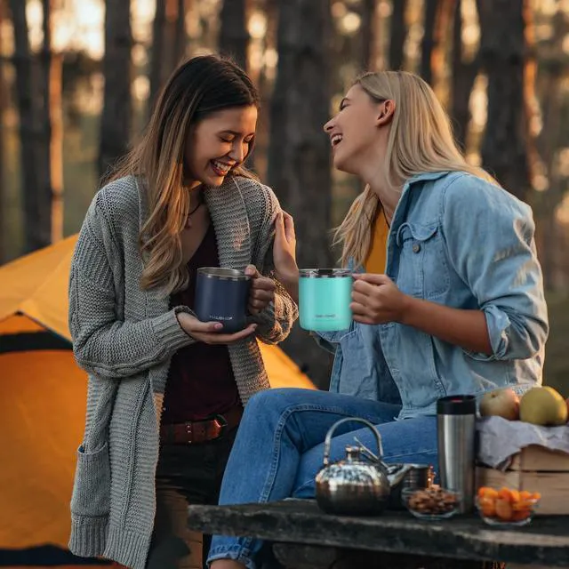 Alt view image 6 of 7 - 14 oz Coffee Mug, Insulated Coffee Mug with Handle, Travel Camping Cup, Portable Stainless Steel Coffee Cup, Insulated Coffee Cups with Lid, Lake Blue